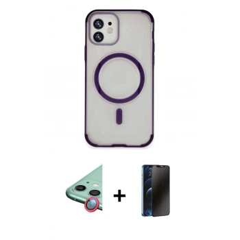 MARSİLYAN™- iPhone 11 Kılıf Eksen Klasik Koleksiyonu - Siyah 3D Antistatik Hayalet Cam Ekran Koruyucu + Raze Metal Kamera Lens - KI