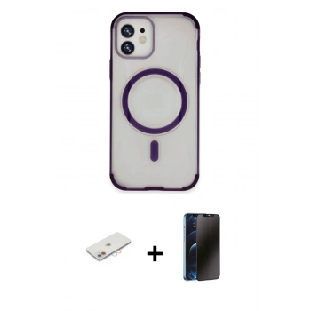 MARSİLYAN™- iPhone 11 Kılıf Eksen Klasik Koleksiyonu - Siyah 3D Antistatik Hayalet Cam Ekran Koruyucu + Renkli Kamera Lens Koruma Cam - PE