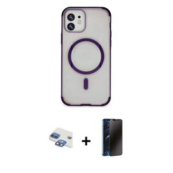 MARSİLYAN™- iPhone 11 Kılıf Eksen Klasik Koleksiyonu - Siyah 3D Antistatik Hayalet Cam Ekran Koruyucu + Pers Alüminyum Kamera Lens - GI