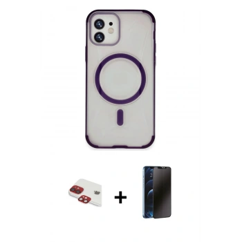 MARSİLYAN™- iPhone 11 Kılıf Eksen Klasik Koleksiyonu - Siyah 3D Antistatik Hayalet Cam Ekran Koruyucu + Pers Alüminyum Kamera Lens - KI