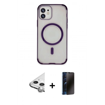 MARSİLYAN™- iPhone 11 Kılıf Eksen Klasik Koleksiyonu - Siyah 3D Antistatik Hayalet Cam Ekran Koruyucu + Raze Metal Kamera Lens - GS