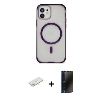MARSİLYAN™- iPhone 11 Kılıf Eksen Klasik Koleksiyonu - Siyah 3D Antistatik Hayalet Cam Ekran Koruyucu + Renkli Kamera Lens Koruma Cam - SI