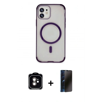 MARSİLYAN™- iPhone 11 Kılıf Eksen Klasik Koleksiyonu - Siyah 3D Antistatik Hayalet Cam Ekran Koruyucu + PVD Metal Kamera Lens - TU