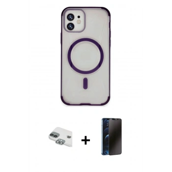MARSİLYAN™- iPhone 11 Kılıf Eksen Klasik Koleksiyonu - Siyah 3D Antistatik Hayalet Cam Ekran Koruyucu + Pers Alüminyum Kamera Lens - YL