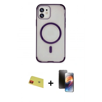 MARSİLYAN™- iPhone 11 Kılıf Eksen Klasik Koleksiyonu - Siyah 3D Antistatik Mat Seramik Nano Ekran Koruyucu + Rainbow Kamera Lens Koruma Cam - KI