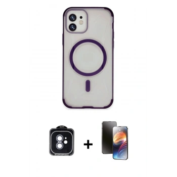 MARSİLYAN™- iPhone 11 Kılıf Eksen Klasik Koleksiyonu - Siyah 3D Antistatik Mat Seramik Nano Ekran Koruyucu + PVD Metal Kamera Lens - MI