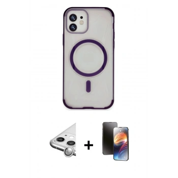 MARSİLYAN™- iPhone 11 Kılıf Eksen Klasik Koleksiyonu - Siyah 3D Antistatik Mat Seramik Nano Ekran Koruyucu + Raze Metal Kamera Lens - GS