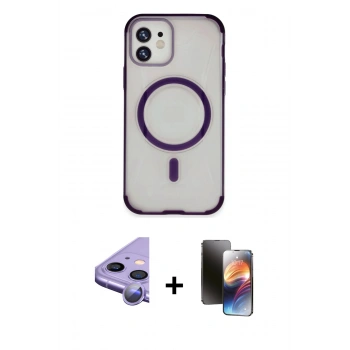 MARSİLYAN™- iPhone 11 Kılıf Eksen Klasik Koleksiyonu - Siyah 3D Antistatik Mat Seramik Nano Ekran Koruyucu + Raze Metal Kamera Lens - MR