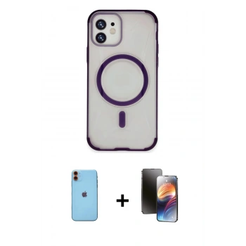 MARSİLYAN™- iPhone 11 Kılıf Eksen Klasik Koleksiyonu - Siyah 3D Antistatik Mat Seramik Nano Ekran Koruyucu + Neon Fosforlu Kamera Lens - TU
