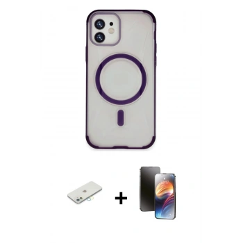 MARSİLYAN™- iPhone 11 Kılıf Eksen Klasik Koleksiyonu - Siyah 3D Antistatik Mat Seramik Nano Ekran Koruyucu + Renkli Kamera Lens Koruma Cam - SI