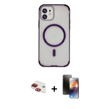 MARSİLYAN™- iPhone 11 Kılıf Eksen Klasik Koleksiyonu - Siyah 3D Antistatik Mat Seramik Nano Ekran Koruyucu + Pers Alüminyum Kamera Lens - KI