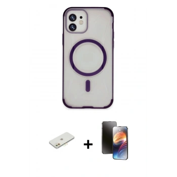 MARSİLYAN™- iPhone 11 Kılıf Eksen Klasik Koleksiyonu - Siyah 3D Antistatik Mat Seramik Nano Ekran Koruyucu + Renkli Kamera Lens Koruma Cam - TU