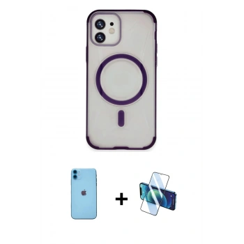 MARSİLYAN™- iPhone 11 Kılıf Eksen Klasik Koleksiyonu - Siyah 3D Antistatik Seramik Nano Ekran Koruyucu + Neon Fosforlu Kamera Lens - MI
