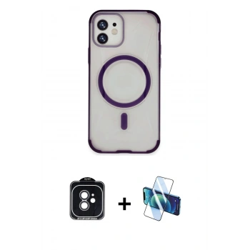 MARSİLYAN™- iPhone 11 Kılıf Eksen Klasik Koleksiyonu - Siyah 3D Antistatik Seramik Nano Ekran Koruyucu + PVD Metal Kamera Lens - SH
