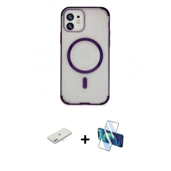 MARSİLYAN™- iPhone 11 Kılıf Eksen Klasik Koleksiyonu - Siyah 3D Antistatik Seramik Nano Ekran Koruyucu + Renkli Kamera Lens Koruma Cam - SI