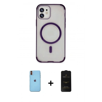 MARSİLYAN™- iPhone 11 Kılıf Eksen Klasik Koleksiyonu - Siyah 6D Antistatik Mat Seramik Hayalet Nano Ekran Koruyucu + Neon Fosforlu Kamera Lens - TU
