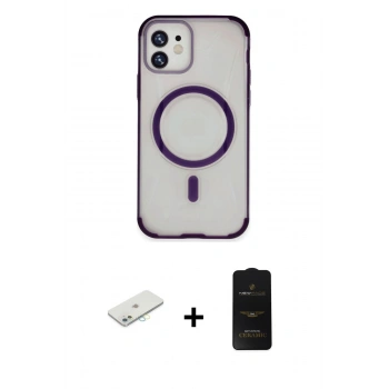 MARSİLYAN™- iPhone 11 Kılıf Eksen Klasik Koleksiyonu - Siyah 6D Antistatik Mat Seramik Hayalet Nano Ekran Koruyucu + Renkli Kamera Lens Koruma Cam - SI