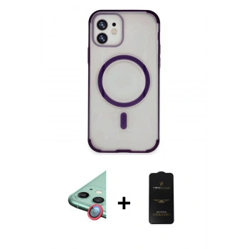 MARSİLYAN™- iPhone 11 Kılıf Eksen Klasik Koleksiyonu - Siyah 6D Antistatik Mat Seramik Hayalet Nano Ekran Koruyucu + Raze Metal Kamera Lens - KI