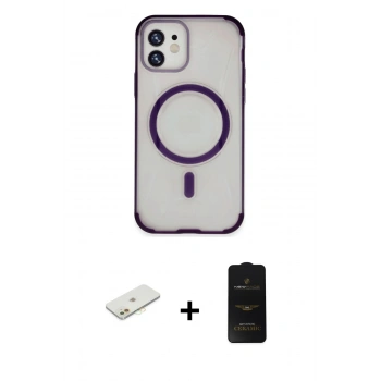 MARSİLYAN™- iPhone 11 Kılıf Eksen Klasik Koleksiyonu - Siyah 6D Antistatik Mat Seramik Hayalet Nano Ekran Koruyucu + Renkli Kamera Lens Koruma Cam - TU