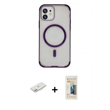 MARSİLYAN™- iPhone 11 Kılıf Eksen Klasik Koleksiyonu - Siyah 6D Mat Seramik Hayalet Nano Ekran Koruyucu + Renkli Kamera Lens Koruma Cam - PE