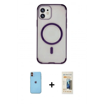 MARSİLYAN™- iPhone 11 Kılıf Eksen Klasik Koleksiyonu - Siyah 6D Mat Seramik Hayalet Nano Ekran Koruyucu + Neon Fosforlu Kamera Lens - TU