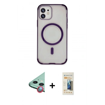 MARSİLYAN™- iPhone 11 Kılıf Eksen Klasik Koleksiyonu - Siyah 6D Mat Seramik Hayalet Nano Ekran Koruyucu + Raze Metal Kamera Lens - KI