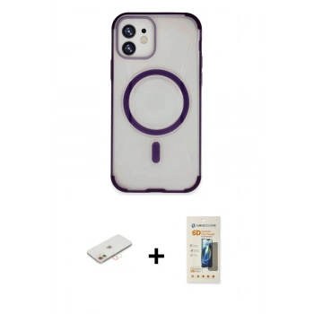 MARSİLYAN™- iPhone 11 Kılıf Eksen Klasik Koleksiyonu - Siyah 6D Mat Seramik Hayalet Nano Ekran Koruyucu + Renkli Kamera Lens Koruma Cam - YL