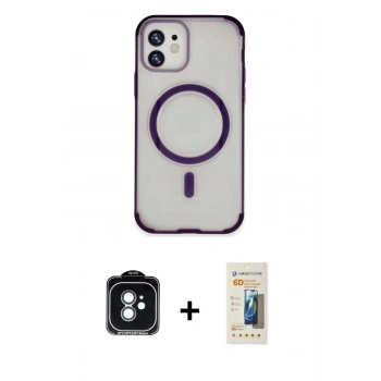 MARSİLYAN™- iPhone 11 Kılıf Eksen Klasik Koleksiyonu - Siyah 6D Mat Seramik Hayalet Nano Ekran Koruyucu + PVD Metal Kamera Lens - YL