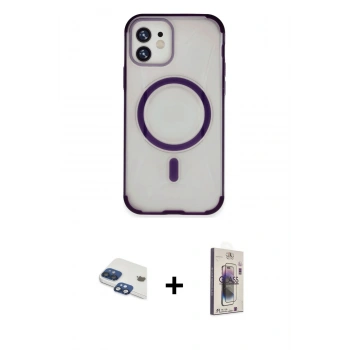 MARSİLYAN™- iPhone 11 Kılıf Eksen Klasik Koleksiyonu - Siyah Bilvis 3D Cam Ekran Koruyucu + Pers Alüminyum Kamera Lens - LT