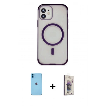 MARSİLYAN™- iPhone 11 Kılıf Eksen Klasik Koleksiyonu - Siyah Bilvis 3D Cam Ekran Koruyucu + Neon Fosforlu Kamera Lens - MI