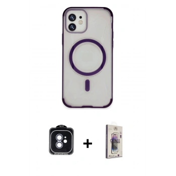 MARSİLYAN™- iPhone 11 Kılıf Eksen Klasik Koleksiyonu - Siyah Bilvis 3D Cam Ekran Koruyucu + PVD Metal Kamera Lens - MI