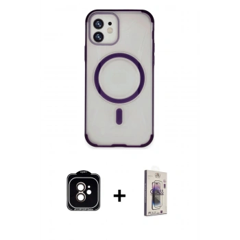 MARSİLYAN™- iPhone 11 Kılıf Eksen Klasik Koleksiyonu - Siyah Bilvis 3D Cam Ekran Koruyucu + PVD Metal Kamera Lens - TU