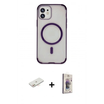 MARSİLYAN™- iPhone 11 Kılıf Eksen Klasik Koleksiyonu - Siyah Bilvis 3D Cam Ekran Koruyucu + Renkli Kamera Lens Koruma Cam - YL