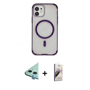 MARSİLYAN™- iPhone 11 Kılıf Eksen Klasik Koleksiyonu - Siyah Bilvis 3D Mat Cam Ekran Koruyucu + Raze Metal Kamera Lens - MI