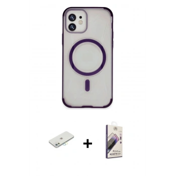 MARSİLYAN™- iPhone 11 Kılıf Eksen Klasik Koleksiyonu - Siyah Bilvis 3D Mat Cam Ekran Koruyucu + Renkli Kamera Lens Koruma Cam - SI