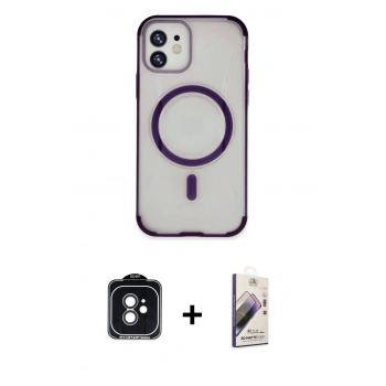 MARSİLYAN™- iPhone 11 Kılıf Eksen Klasik Koleksiyonu - Siyah Bilvis 3D Mat Cam Ekran Koruyucu + PVD Metal Kamera Lens - SH