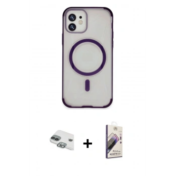 MARSİLYAN™- iPhone 11 Kılıf Eksen Klasik Koleksiyonu - Siyah Bilvis 3D Mat Cam Ekran Koruyucu + Pers Alüminyum Kamera Lens - YL