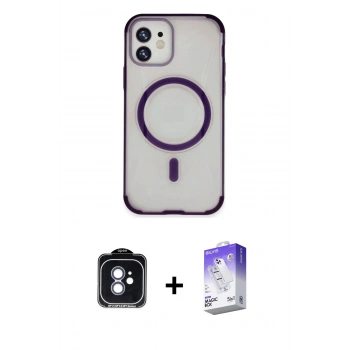 MARSİLYAN™- iPhone 11 Kılıf Eksen Klasik Koleksiyonu - Siyah Bilvis 5in1 3D Magic Cam Ekran Koruyucu + PVD Metal Kamera Lens - MI