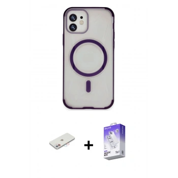 MARSİLYAN™- iPhone 11 Kılıf Eksen Klasik Koleksiyonu - Siyah Bilvis 5in1 3D Magic Cam Ekran Koruyucu + Renkli Kamera Lens Koruma Cam - PE