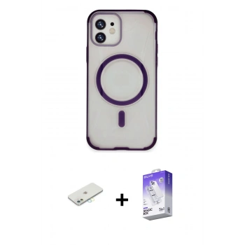 MARSİLYAN™- iPhone 11 Kılıf Eksen Klasik Koleksiyonu - Siyah Bilvis 5in1 3D Magic Cam Ekran Koruyucu + Renkli Kamera Lens Koruma Cam - SI