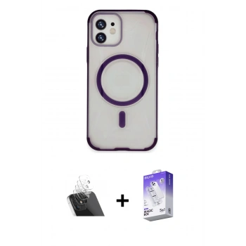 MARSİLYAN™- iPhone 11 Kılıf Eksen Klasik Koleksiyonu - Siyah Bilvis 5in1 3D Magic Cam Ekran Koruyucu + Kamera Lens Koruma Cam - SF