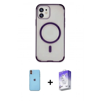 MARSİLYAN™- iPhone 11 Kılıf Eksen Klasik Koleksiyonu - Siyah Bilvis 5in1 3D Magic Cam Ekran Koruyucu + Neon Fosforlu Kamera Lens - TU