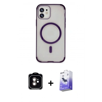 MARSİLYAN™- iPhone 11 Kılıf Eksen Klasik Koleksiyonu - Siyah Bilvis 5in1 5D Magic Hayalet Cam Ekran Koruyucu + PVD Metal Kamera Lens - TU