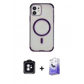 MARSİLYAN™- iPhone 11 Kılıf Eksen Klasik Koleksiyonu - Siyah Bilvis 5in1 5D Magic Hayalet Cam Ekran Koruyucu + PVD Metal Kamera Lens - YL