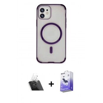 MARSİLYAN™- iPhone 11 Kılıf Eksen Klasik Koleksiyonu - Siyah Bilvis 5in1 5D Magic Hayalet Cam Ekran Koruyucu + Kamera Lens Koruma Cam - SF