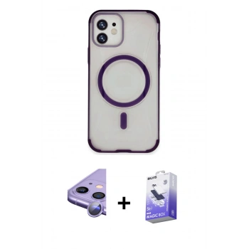 MARSİLYAN™- iPhone 11 Kılıf Eksen Klasik Koleksiyonu - Siyah Bilvis 5in1 5D Magic Hayalet Cam Ekran Koruyucu + Raze Metal Kamera Lens - MR