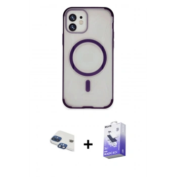 MARSİLYAN™- iPhone 11 Kılıf Eksen Klasik Koleksiyonu - Siyah Bilvis 5in1 5D Magic Hayalet Cam Ekran Koruyucu + Pers Alüminyum Kamera Lens - LT