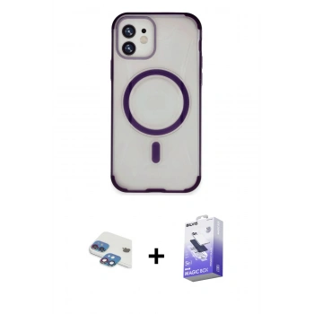 MARSİLYAN™- iPhone 11 Kılıf Eksen Klasik Koleksiyonu - Siyah Bilvis 5in1 5D Magic Hayalet Cam Ekran Koruyucu + Pers Alüminyum Kamera Lens - GI