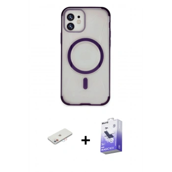 MARSİLYAN™- iPhone 11 Kılıf Eksen Klasik Koleksiyonu - Siyah Bilvis 5in1 5D Magic Hayalet Cam Ekran Koruyucu + Renkli Kamera Lens Koruma Cam - PE