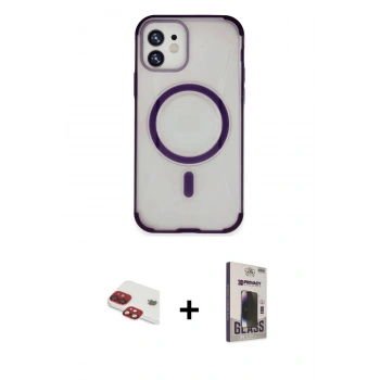 MARSİLYAN™- iPhone 11 Kılıf Eksen Klasik Koleksiyonu - Siyah Bilvis Hayalet Cam Ekran Koruyucu + Pers Alüminyum Kamera Lens - KI